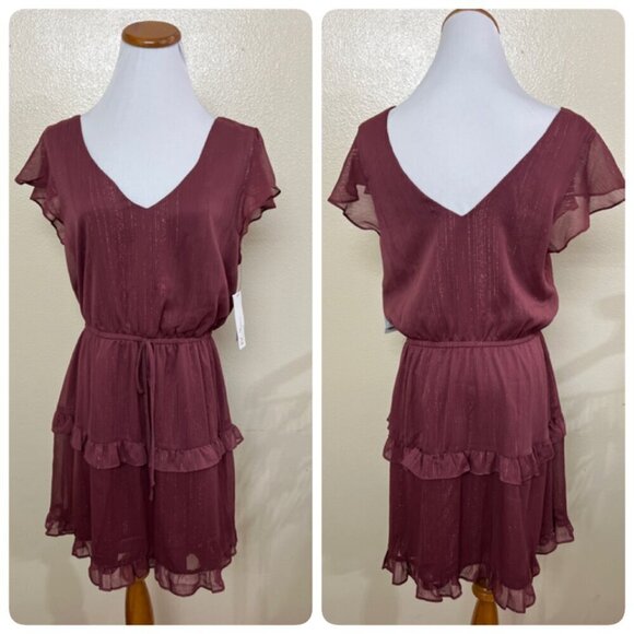 BCX Womens Juniors Tie Waist Short Mini Dress XTRA LARGE In Mauve Red - Picture 2 of 11